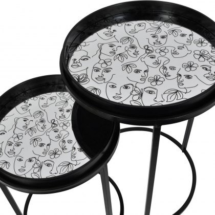 Abstract Faces Set of Two Side Tables