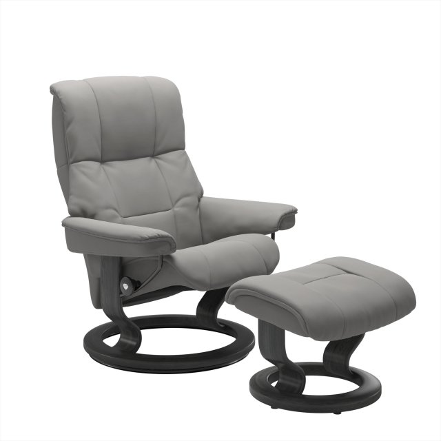 Stressless Stressless Mayfair (M) Recliner & Footstool in Paloma Silver Grey Leather & Grey Classic Base