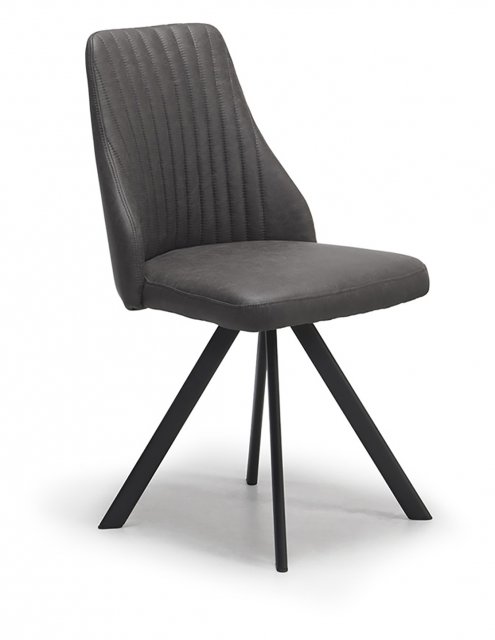 Texas Swivel Dining Chair in Dark Grey Faux-Bison Upholstery