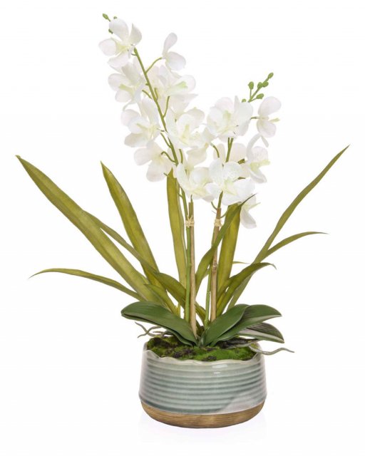 Artificial White Vanda Orchid Plant in Pot