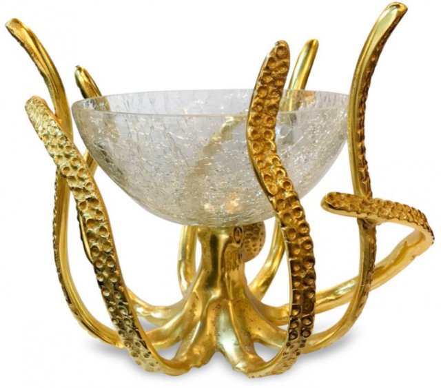 Gold Mini Octopus Stand & Crackle Glass Prawn Cocktail Bowl