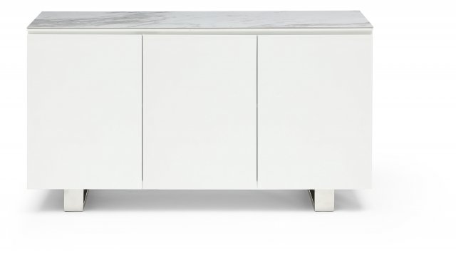 Milano Three Door Ceramic-Top Sideboard in Gloss White Lacquer