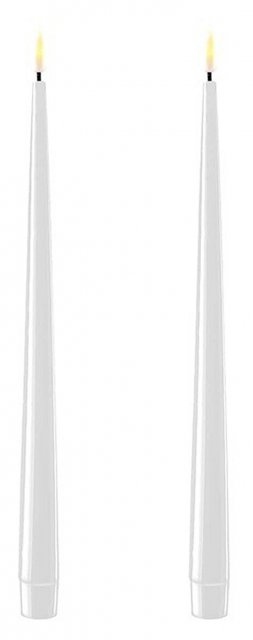 Deluxe Homeart Dansk Shiny White Real Flame™ LED Pair of Dinner Candles