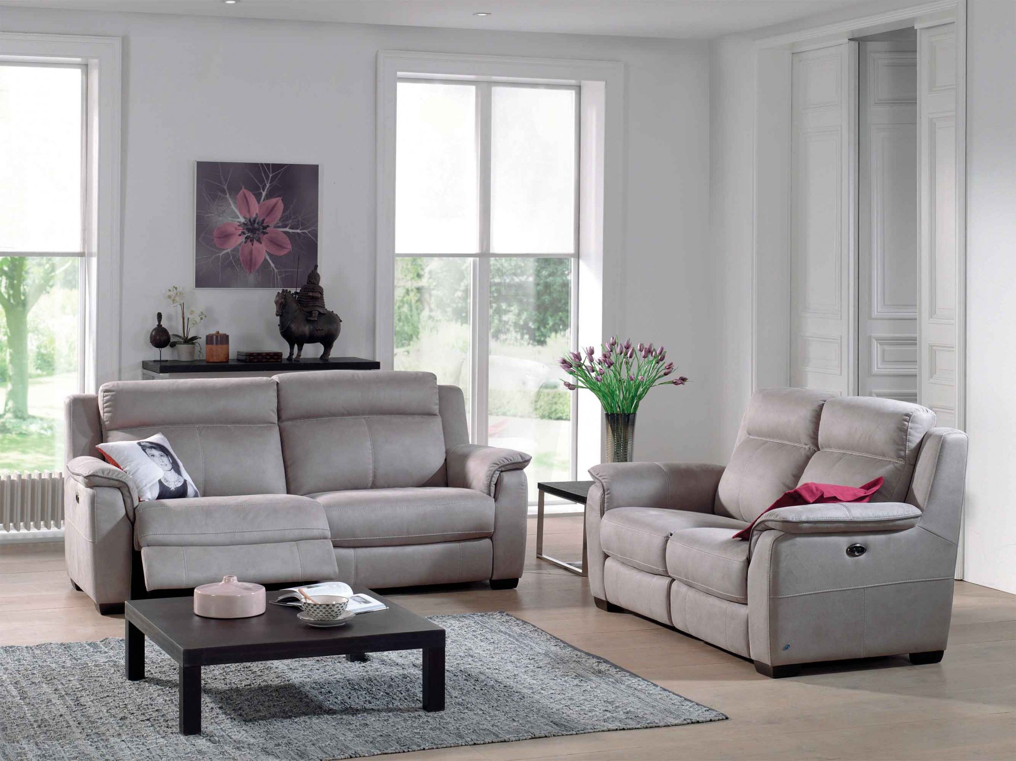 Buffalo 2 Seater Sofa with 2 Power Recliners in Silver Grey Fabric