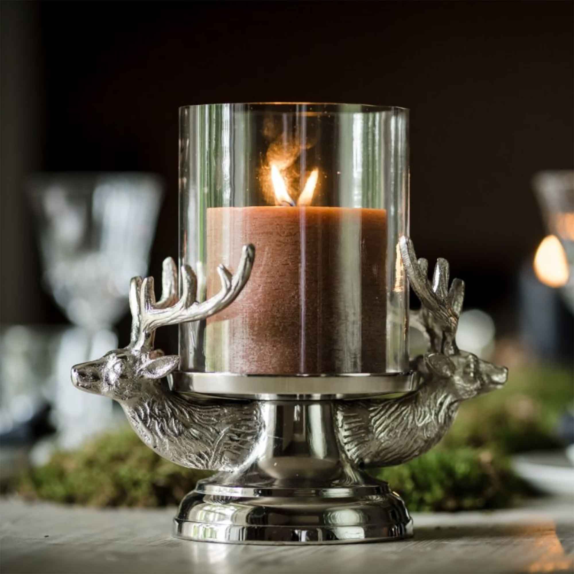 Highland Stag Hurricane Lantern Candle Holder Dansk