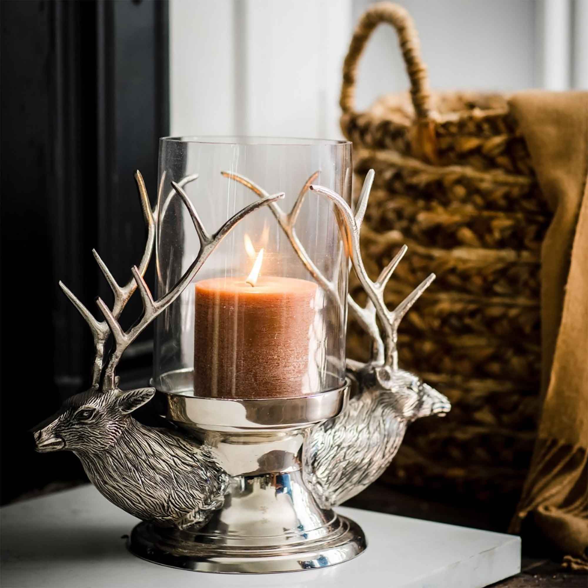 Stag Heads Glass Hurricane Lantern Dansk