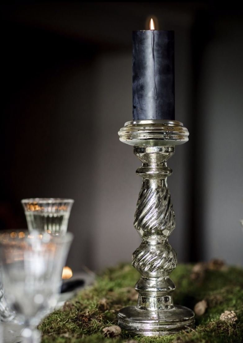 Large Twist Candlestick in Antique Silver Mercury Glass Dansk