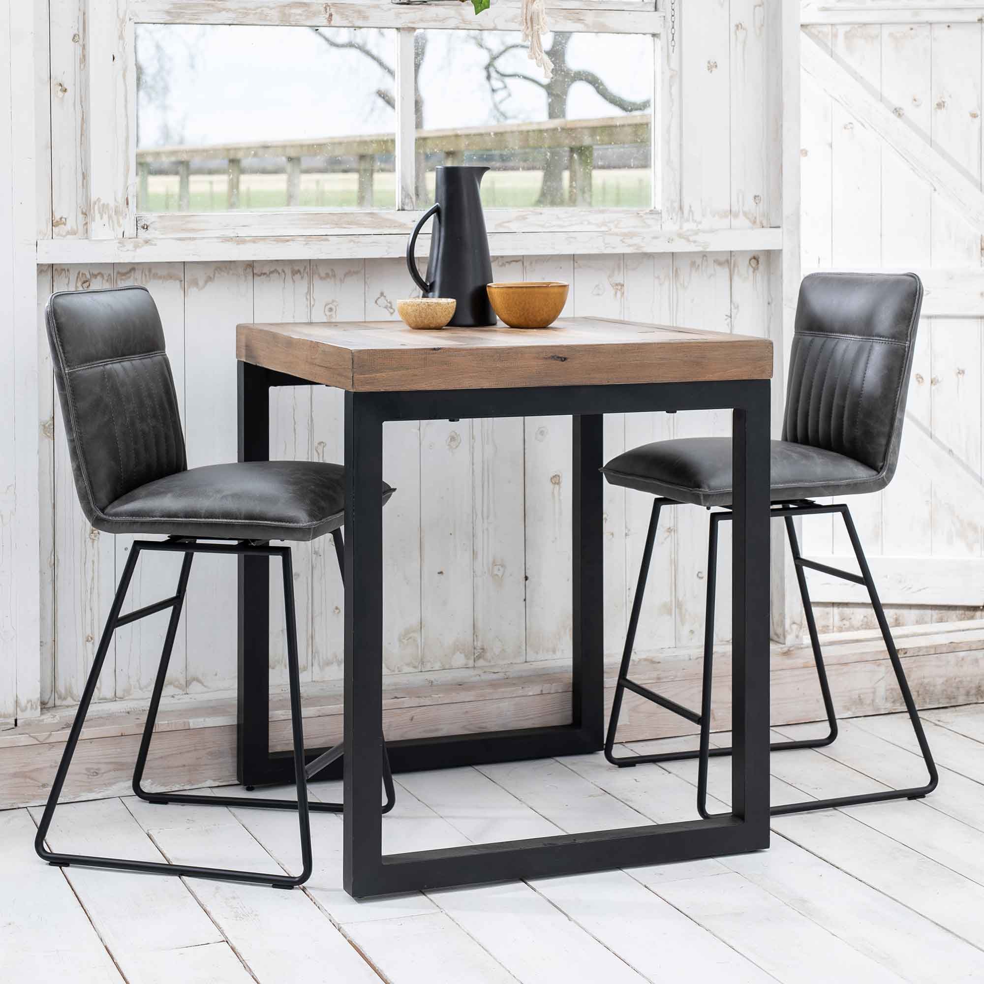 Cooper Swivel Bar Stool In Grey Faux Leather Dansk