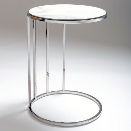 Carrara Circular Sofa Side Table - Polished Stainless Steel