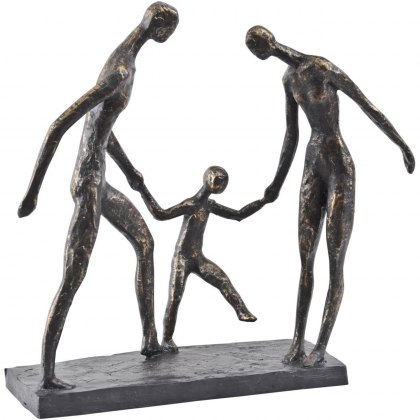 Family of Three Holding Hands Sculpture in Antique Bronze Finish