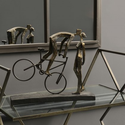 Kissing Couple on Bike Sculpture in Antique Bronze Finish