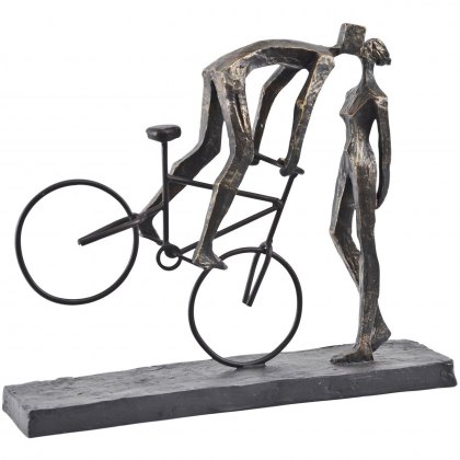 Kissing Couple on Bike Sculpture in Antique Bronze Finish