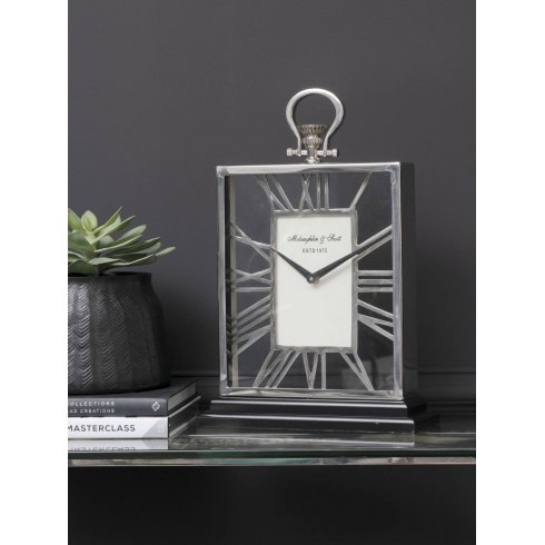 Cambridge Silver and Black Skeletal Mantel Clock