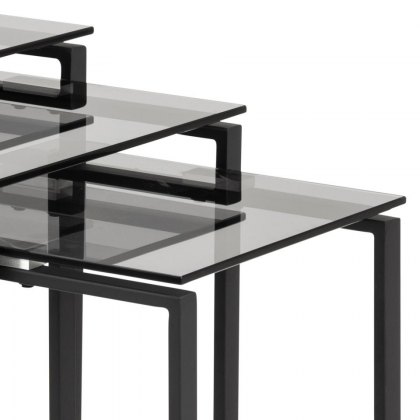 Katrine Nest of Tables - Smokey Glass Tops with Black Frame