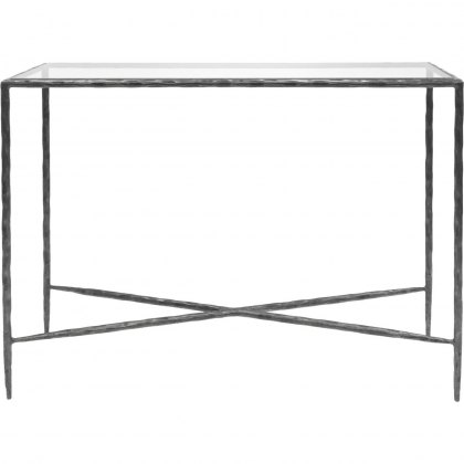 Pimlico Hand Forged Small Console Table In a Brushed Grey Finish with Glass Top