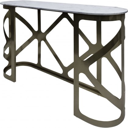 Milano Console Table in Metallic Black Nickel Finish with Grey Marble Top