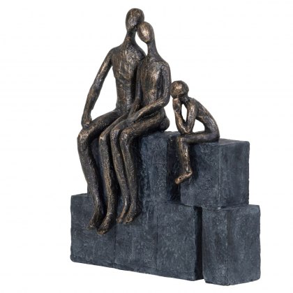 Family of Three Sitting on Blocks in Bronze Finish