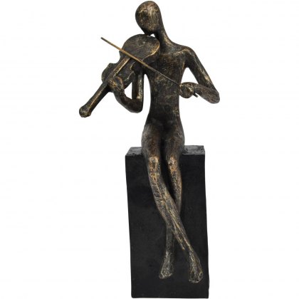 Violinist on Block Sculpture in Antique Bronze Finish
