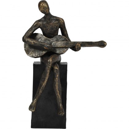 Edward Guitarist on Block Sculpture in Antique Bronze Finish