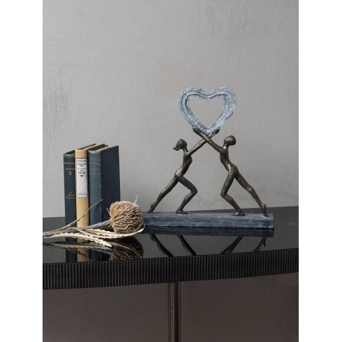 Uplifting Love Couple with Heart Resin Sculpture