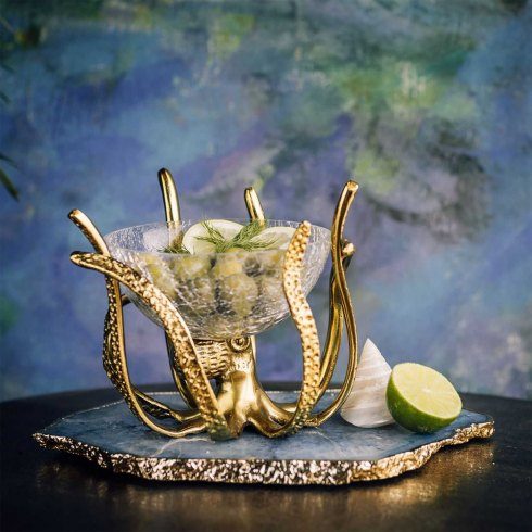 Gold Mini Octopus Stand & Crackle Glass Prawn Cocktail Bowl