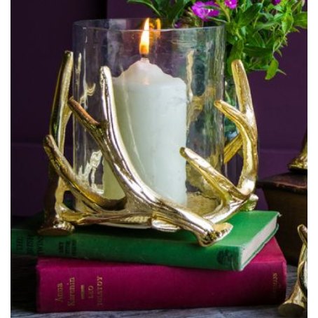 Medium Antler Hurricane with Hammered Glass In Gold Finish Medium Antler Hurricane with Hammered Glass In Gold Finish