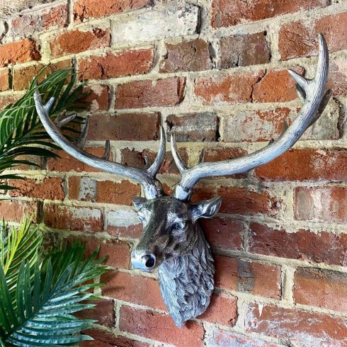 Stag Head Wall Decor - Silver Finish