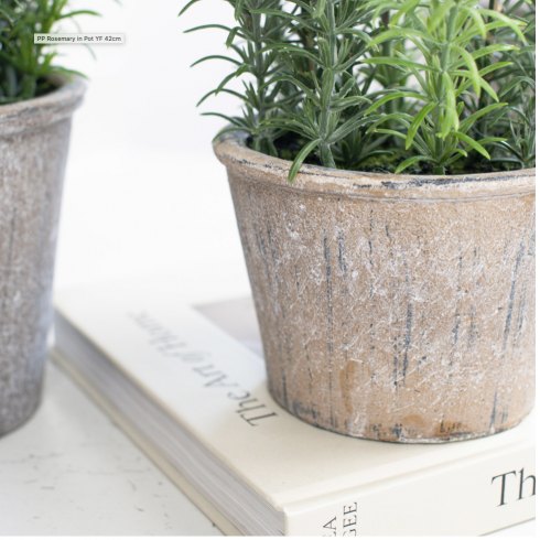 Artificial Rosemary Herb In Rustic Pot