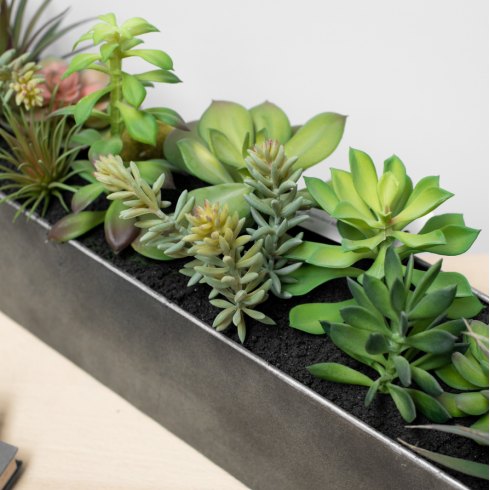 Artificial Succulent Mix Plants In Steel Trough