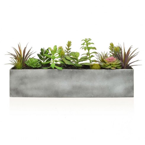 Artificial Succulent Mix Plants In Steel Trough