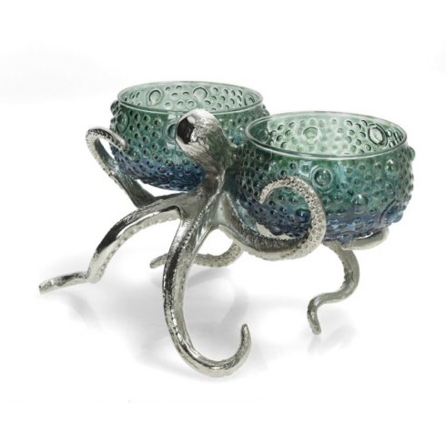 Octopus Holder with Two Small Glass Bowls in Blue/Green