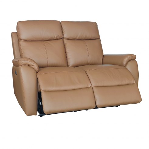 Montego Power Reclining Two Seater Sofa In Tan Leather with Skai Back