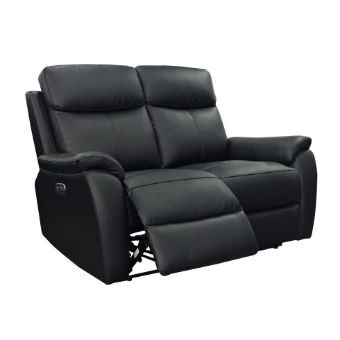 Montego Power Reclining Two Seater Sofa In Black Leather with Skai Back