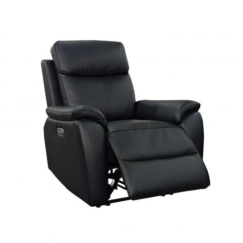 Montego Power Reclining Armchair In Black Leather with Skai Back
