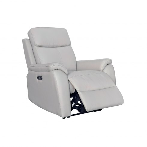 Montego Power Reclining Armchair In Pewter Leather with Skai Back