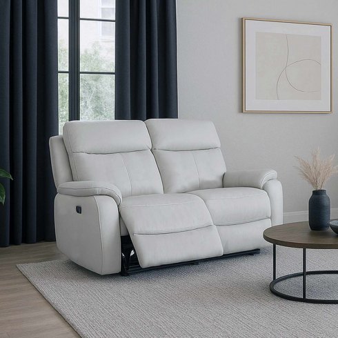 Montego Power Reclining Two Seater Sofa In Pewter Leather with Skai Back