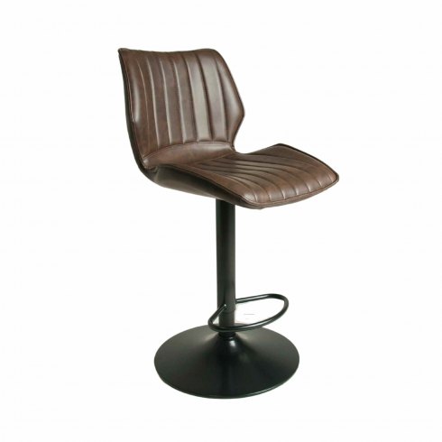Alpha Gas-Lift Bar Stool In Chestnut Faux Leather