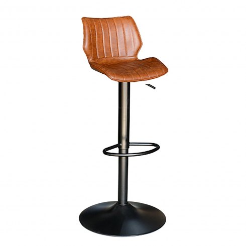 Alpha Gas-Lift Bar Stool In Tan Faux Leather