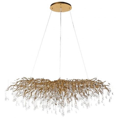 Extra Large Antique Finish Gold Branch Glass Droplet Chandelier