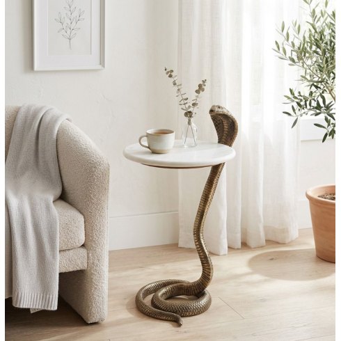 Snake Side Table with White Marble Top Snake Side Table with White Marble Top