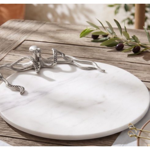 Marble Cheese Board with Nickel Octopus