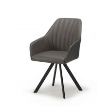 Luna Swivel Dining Chair in Dark Grey Faux Bison Upholstery