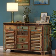 Mary Rose Upcycled 6 Drawer 2 Slatted Door Sideboard