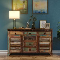 Mary Rose Upcycled 6 Drawer 2 Slatted Door Sideboard