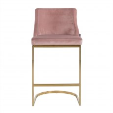 Bolton Bar Stool in Pink Velvet & Gold Finish