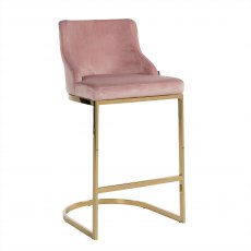 Bolton Bar Stool in Pink Velvet & Gold Finish