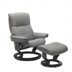 Stressless Mayfair (M) Recliner & Footstool in Paloma Silver Grey Leather & Grey Classic Base