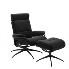 Stressless Tokyo Recliner with Headrest & Footstool in Paloma Black Leather & Matt Black Star Base