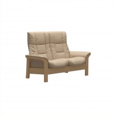Stressless Windsor High Back 2 Seater Reclining Sofa in Paloma Beige Leather & Oak Wood Frame
