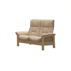 Stressless Windsor High Back 2 Seater Reclining Sofa in Paloma Beige Leather & Oak Wood Frame